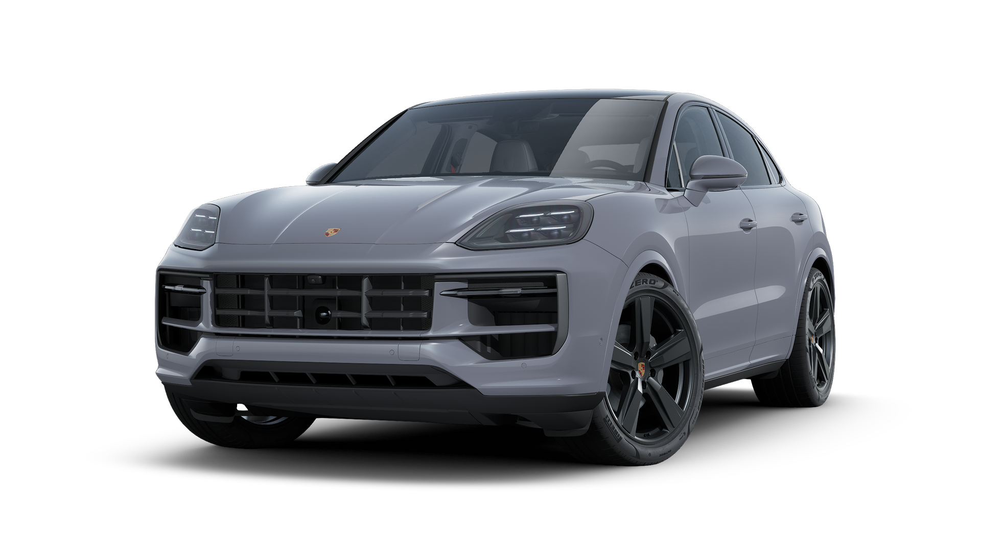 Avtomobilin ön və sol tərəflərini göstərən Cayenne Coupé Black Edition modelinin xarici görünüşü