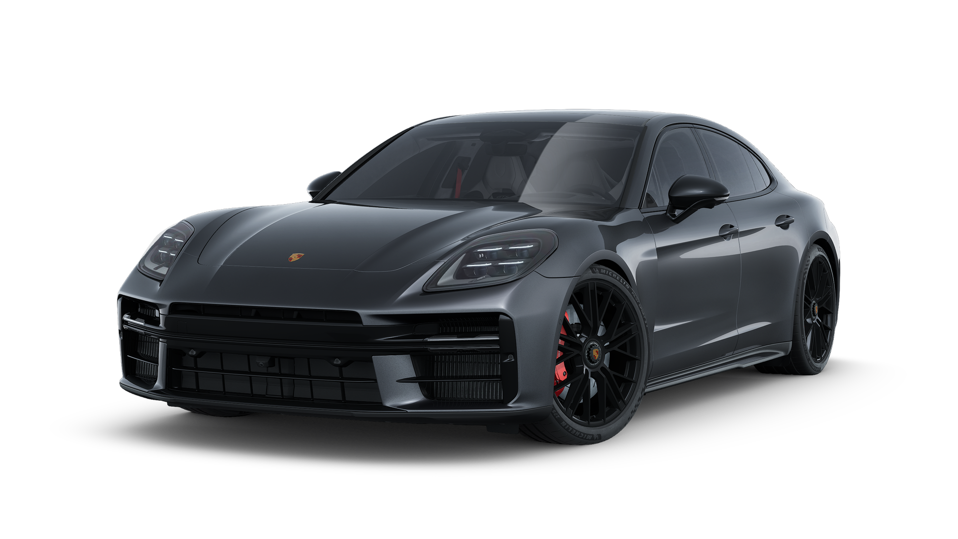 Avtomobilin ön və sol tərəflərini göstərən Panamera GTS modelinin xarici görünüşü