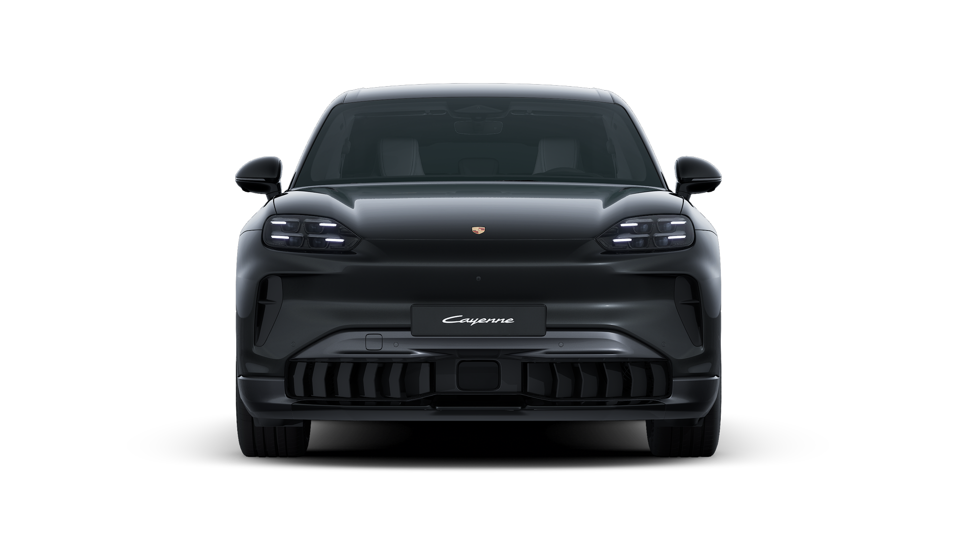 Vista esterna di Cayenne S Electric che mostra la parte anteriore della vettura