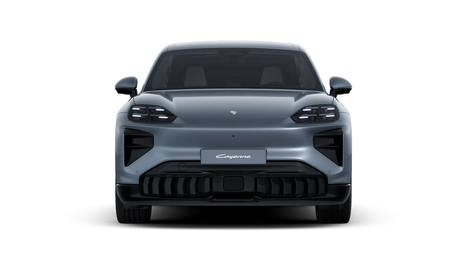 Vista esterna di Cayenne Turbo Electric che mostra la parte anteriore della vettura