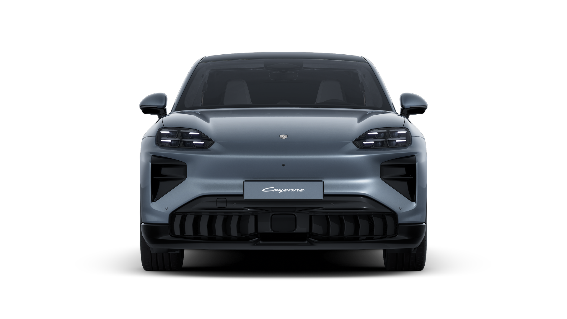 Vista esterna di Cayenne Turbo Coupé Electric che mostra la parte anteriore della vettura