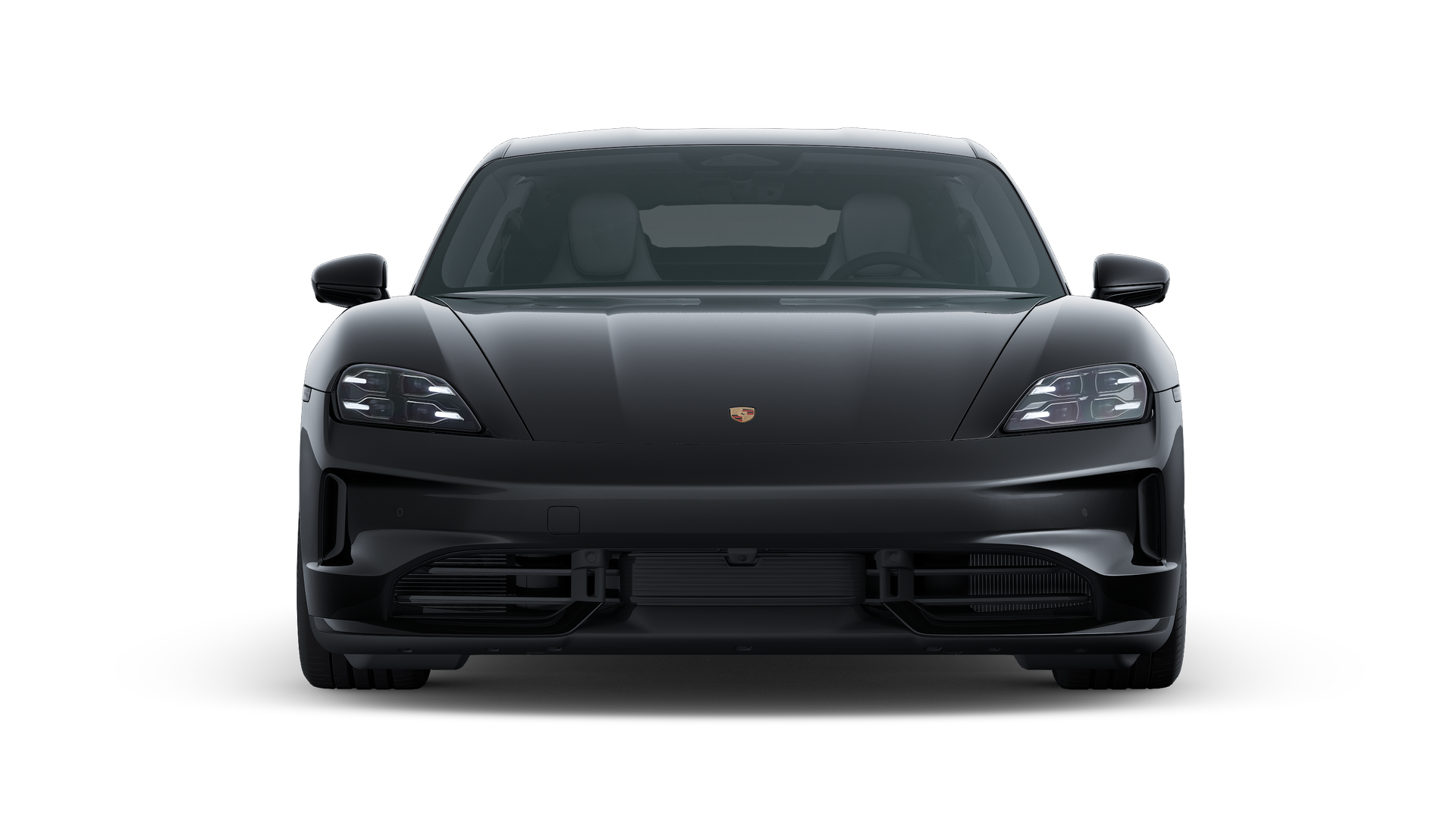 Außenansicht von Taycan Black Edition mit Blick auf die Vorderseite des Fahrzeugs