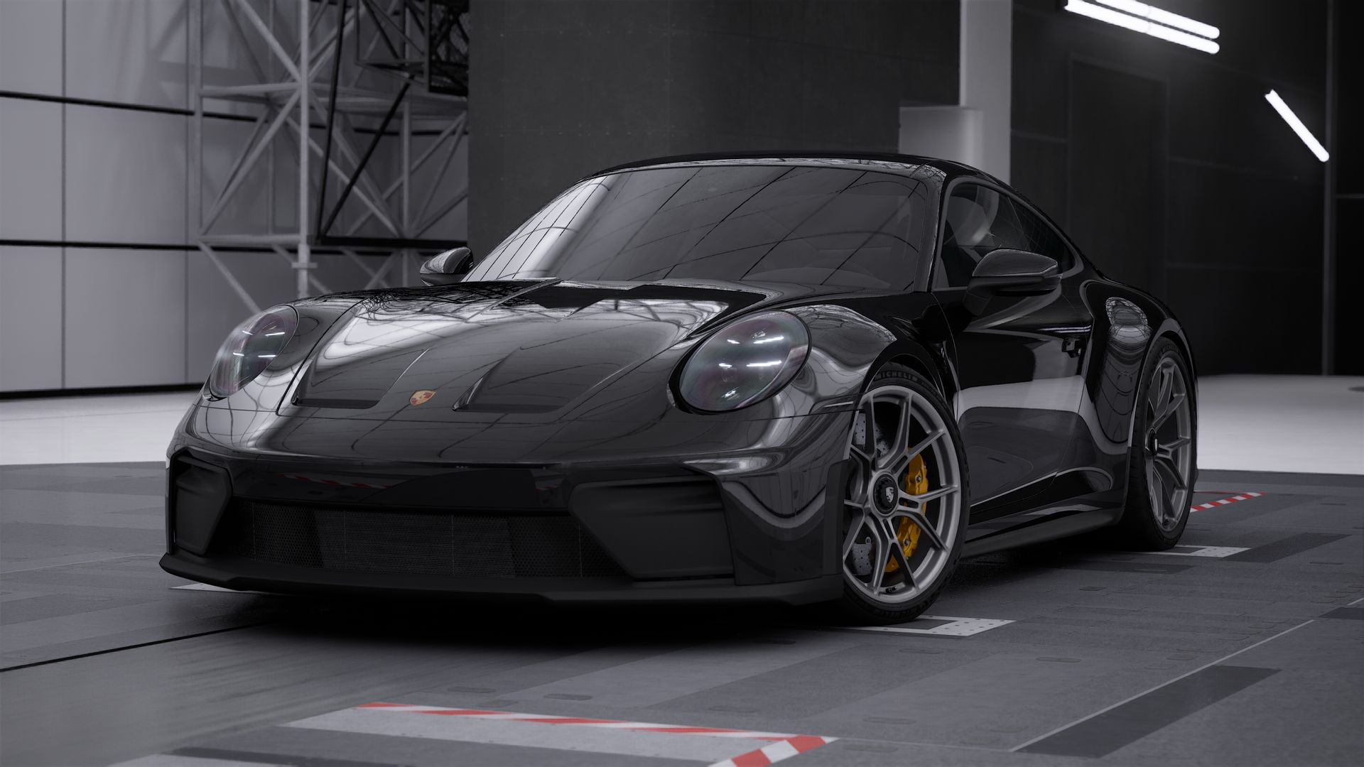 Vista exterior de 911 GT3 with Touring package mostrando la parte delantera y el lado izquierdo del coche