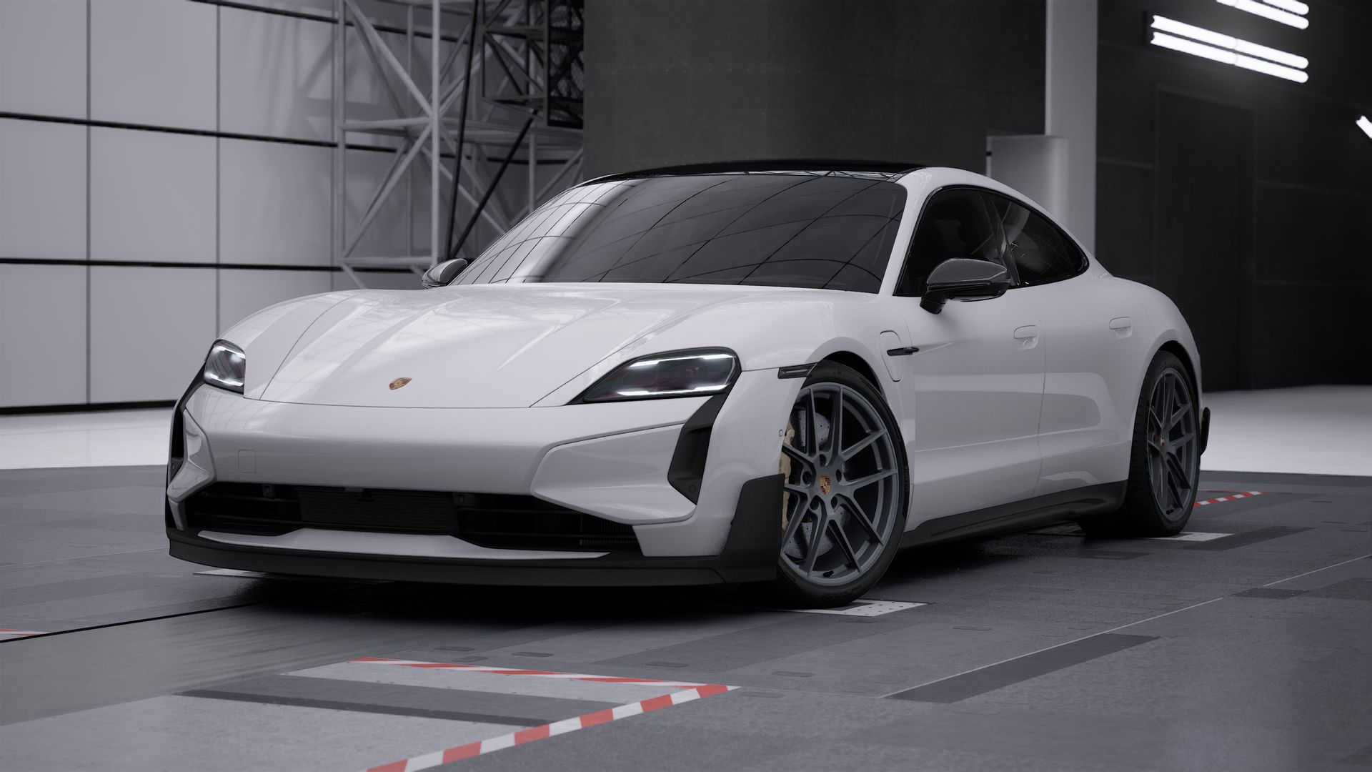 Exterior view of Taycan Turbo GT showing the front and left side of the car