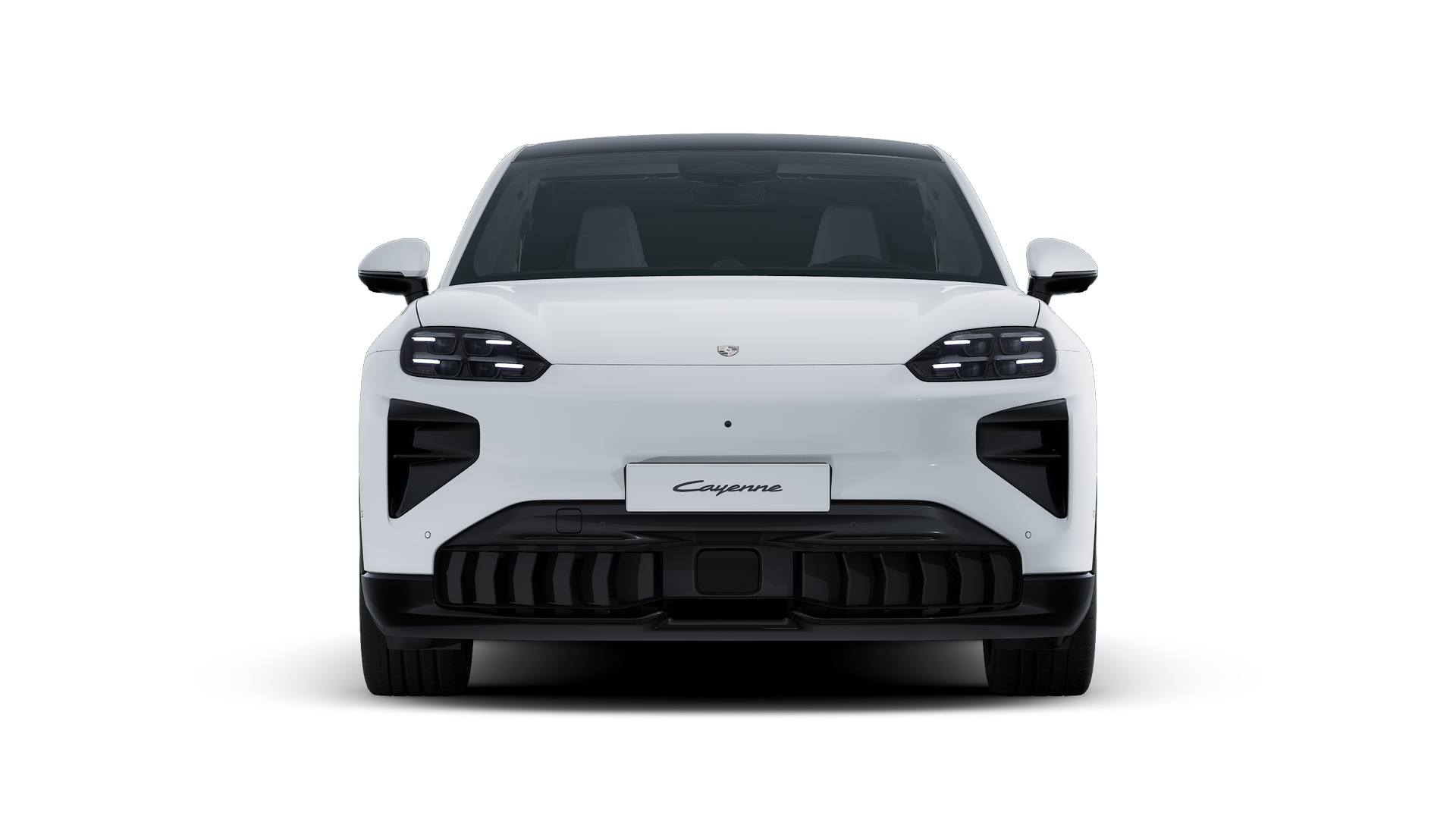 Pohled zvenčí na Cayenne Turbo Coupé Electric zobrazující přední část vozu