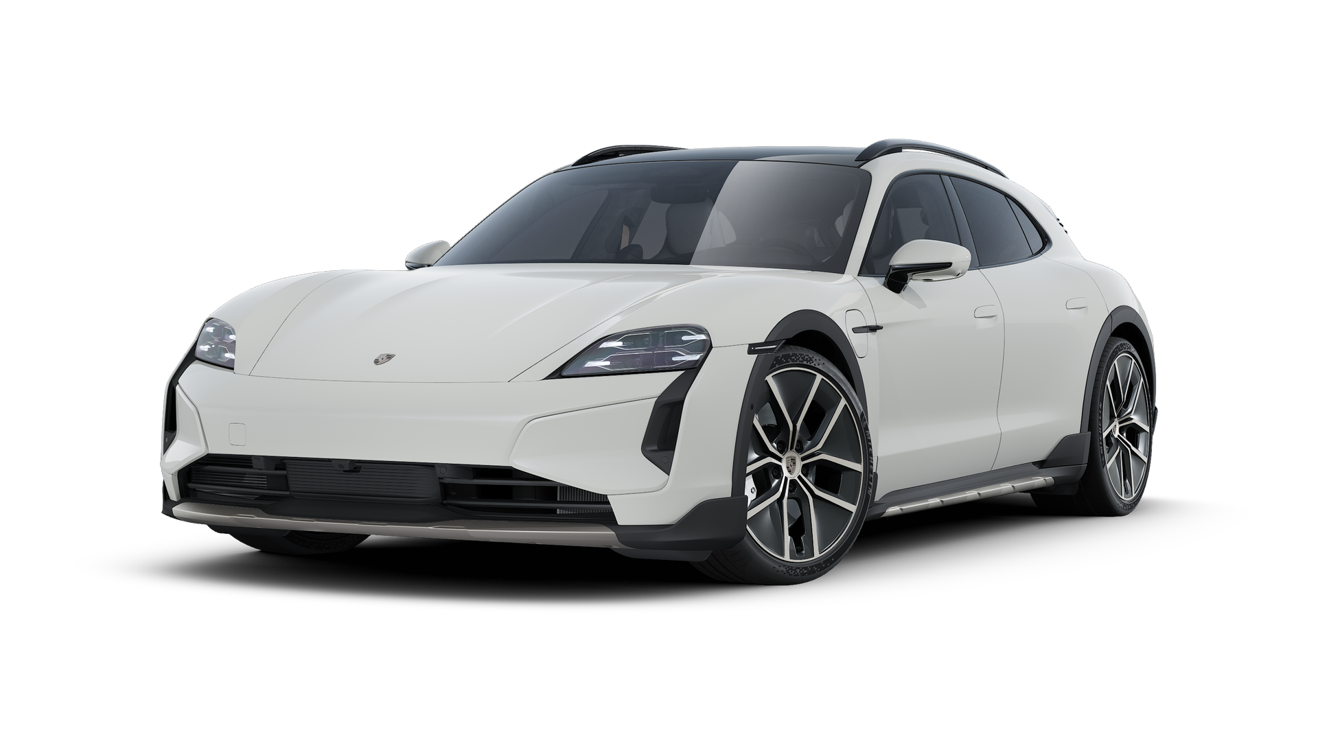 Taycan Turbo Cross Turismo välisvaade, auto esiosa ja vasakpoolne külg.