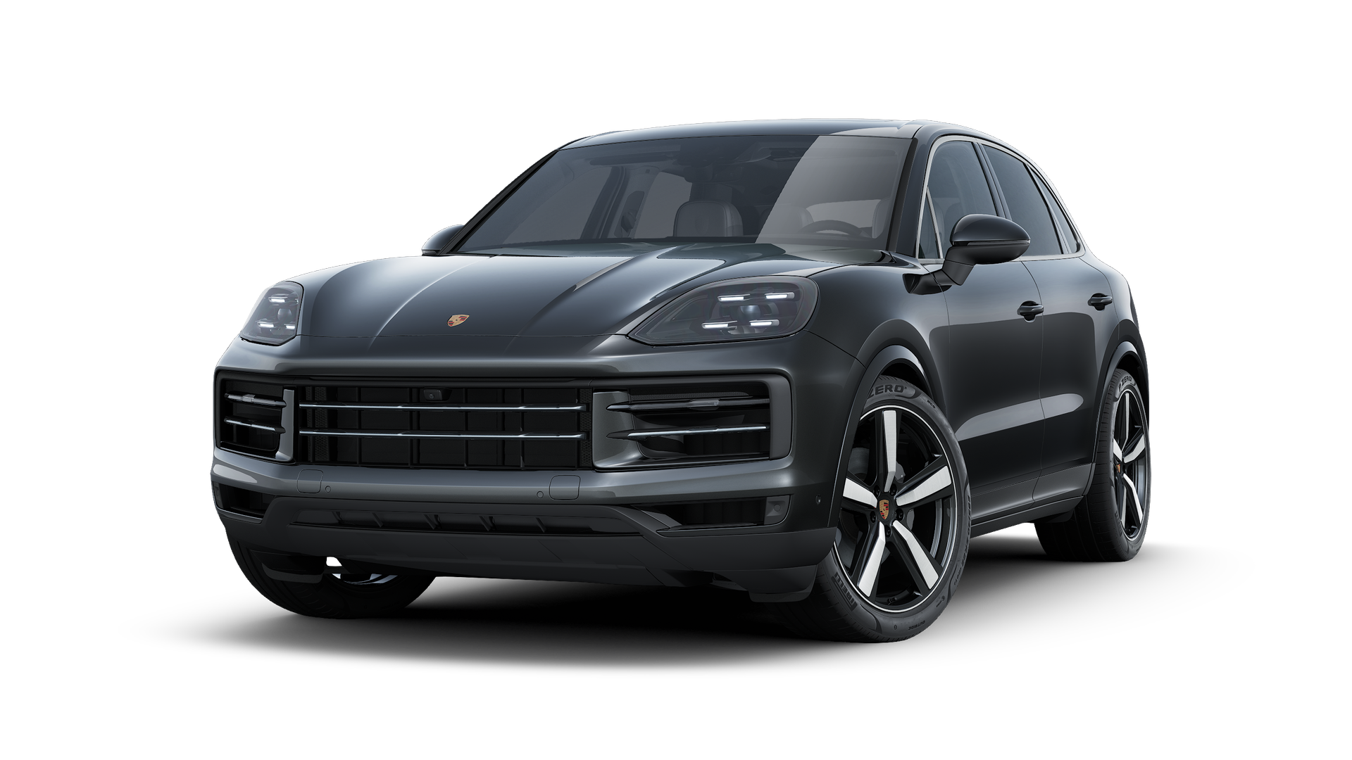 Exterior view of Cayenne showing the front and left side of the car
