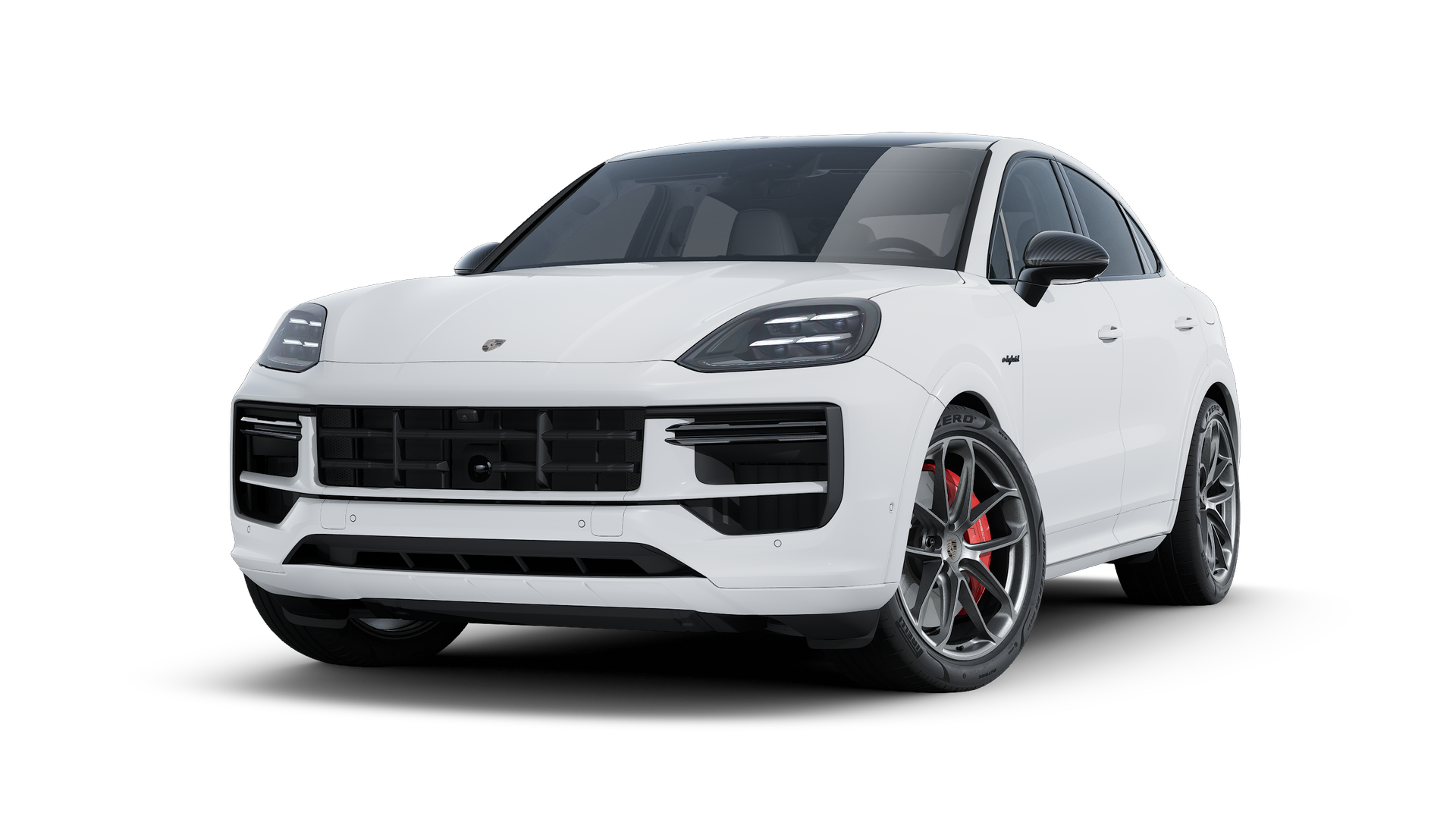 Exterior view of Cayenne Turbo E-Hybrid Coupé showing the front and left side of the car