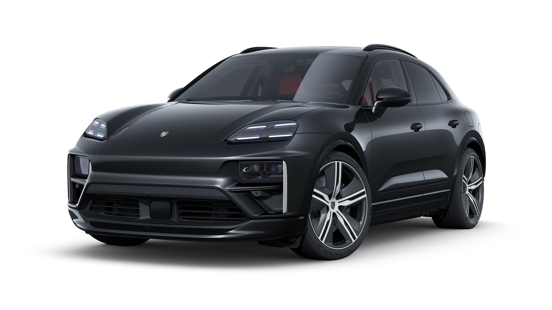 Exterior view of Macan Turbo Electric showing the front and left side of the car