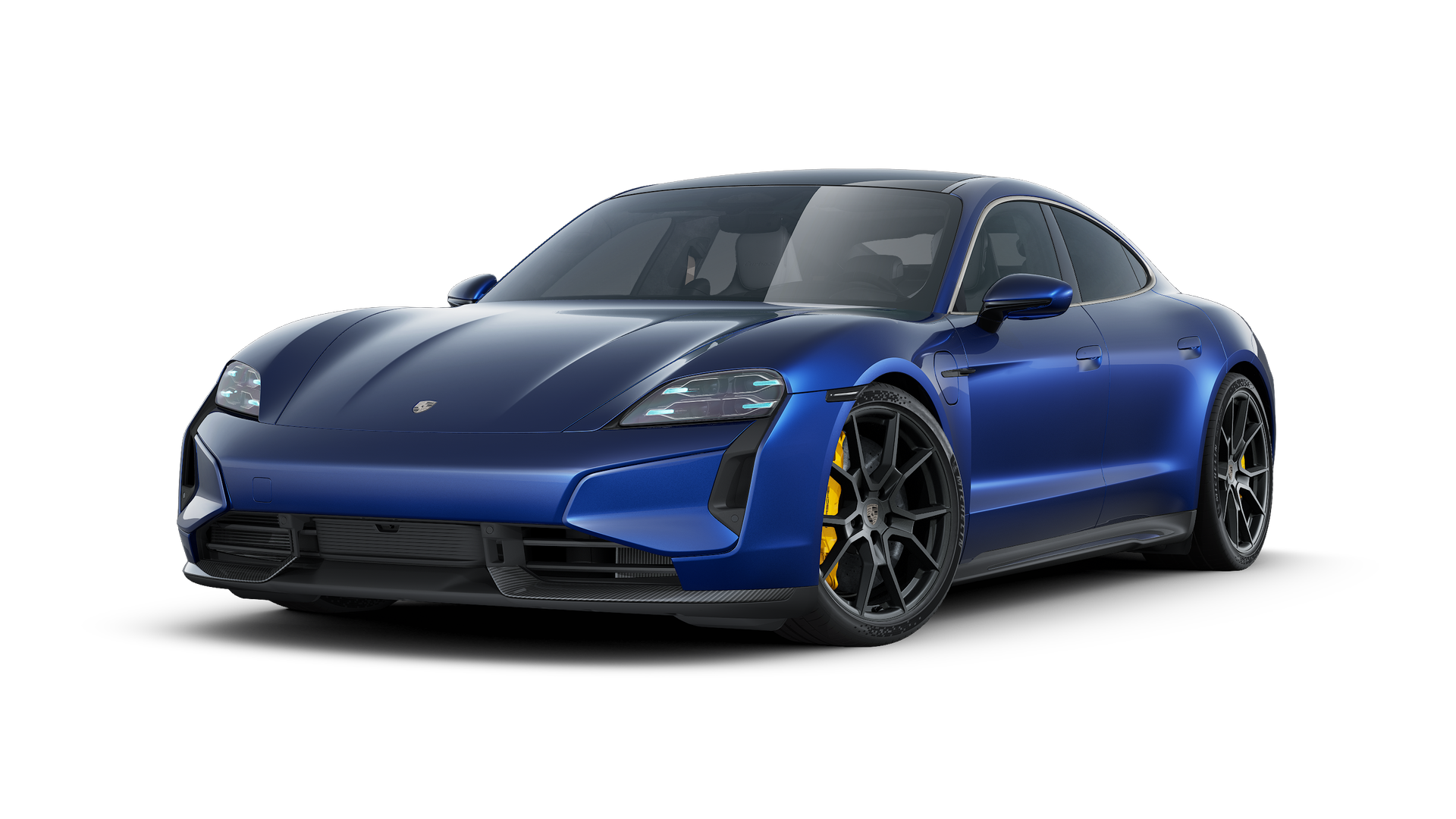 Exterior view of Taycan Turbo S showing the front and left side of the car