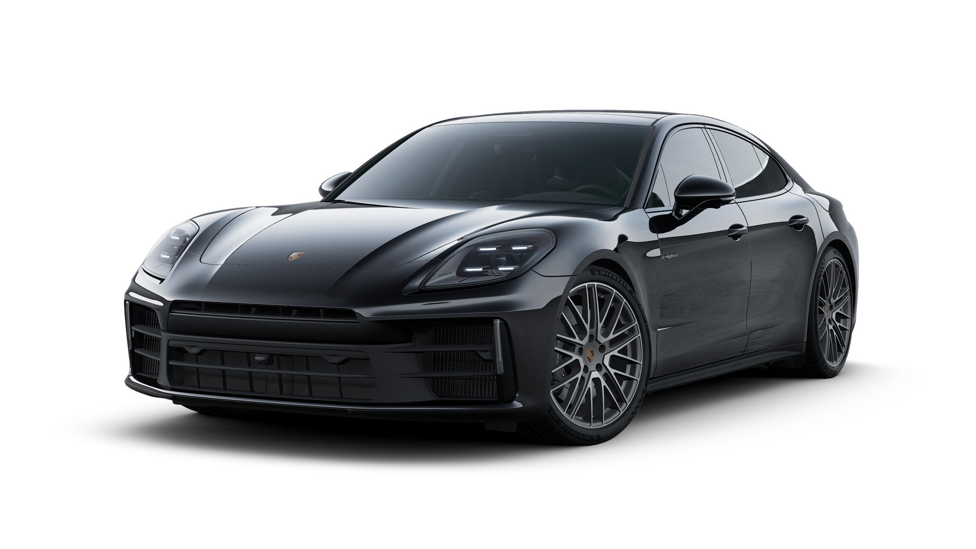 Exterior view of Panamera 4 E-Hybrid showing the front and left side of the car