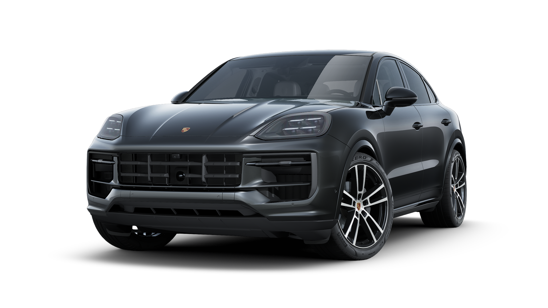 A Cayenne Coupé Black Edition külső nézete, amely az autó elejét és bal oldalát mutatja.