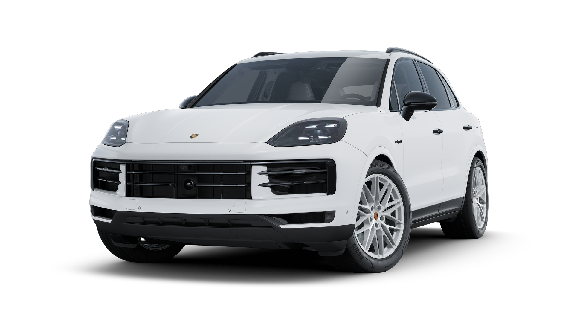 Vista esterna di Cayenne E-Hybrid che mostra la parte anteriore e il lato sinistro della vettura