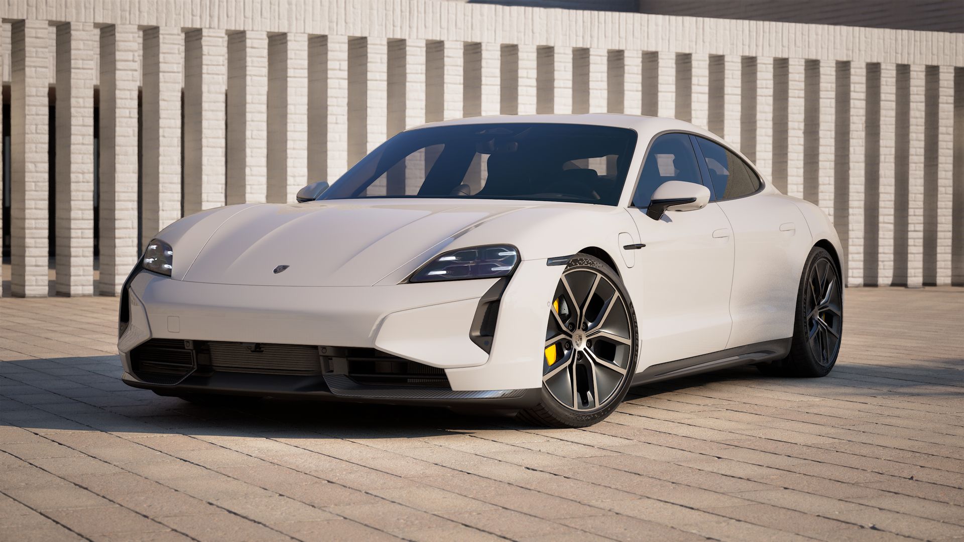 フロントと左サイドを示す Taycan Turbo S の外観。