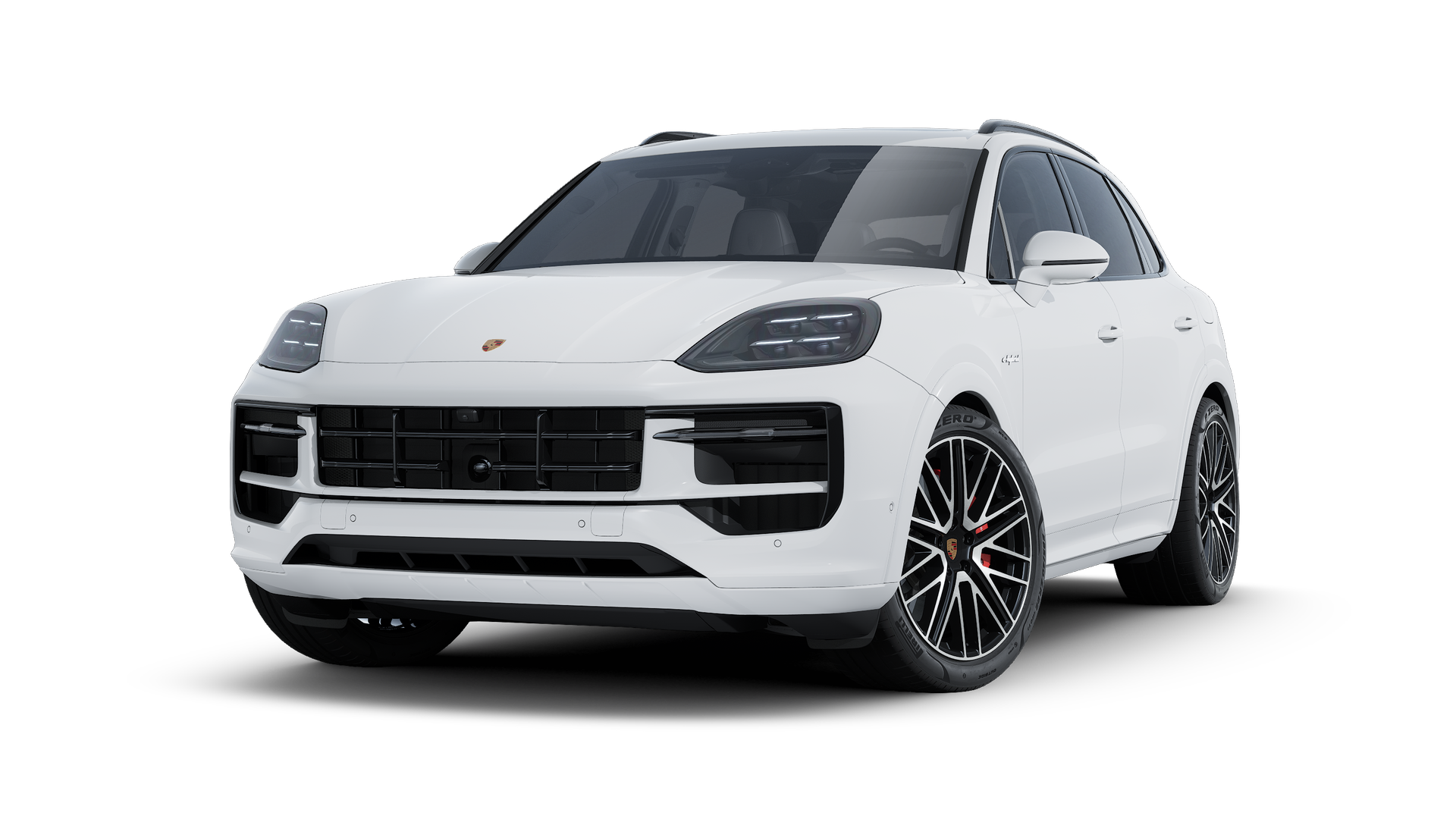 Buitenaanzicht van Cayenne S E-Hybrid met de voorkant en linkerkant van de auto