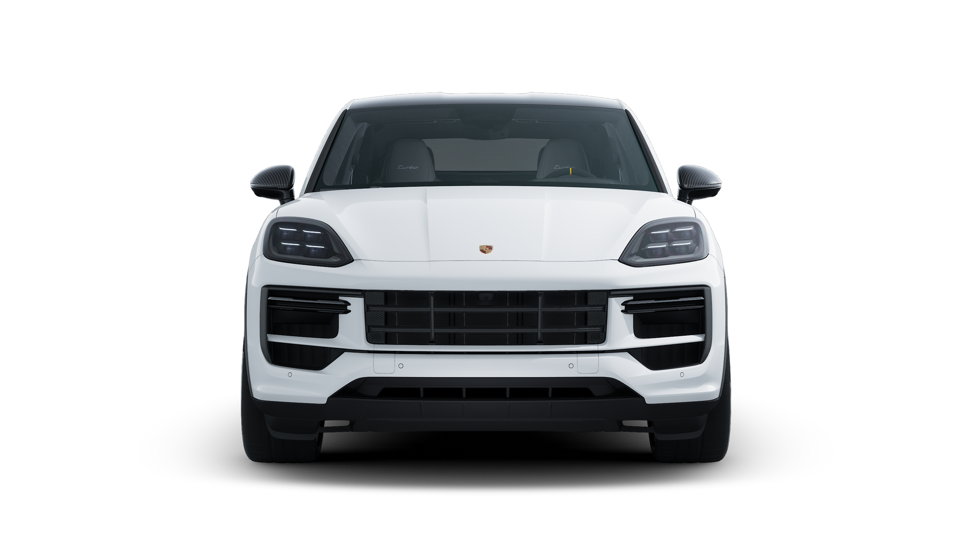 Buitenaanzicht van Cayenne Turbo E-Hybrid Coupé with GT Package met de voorkant van de auto