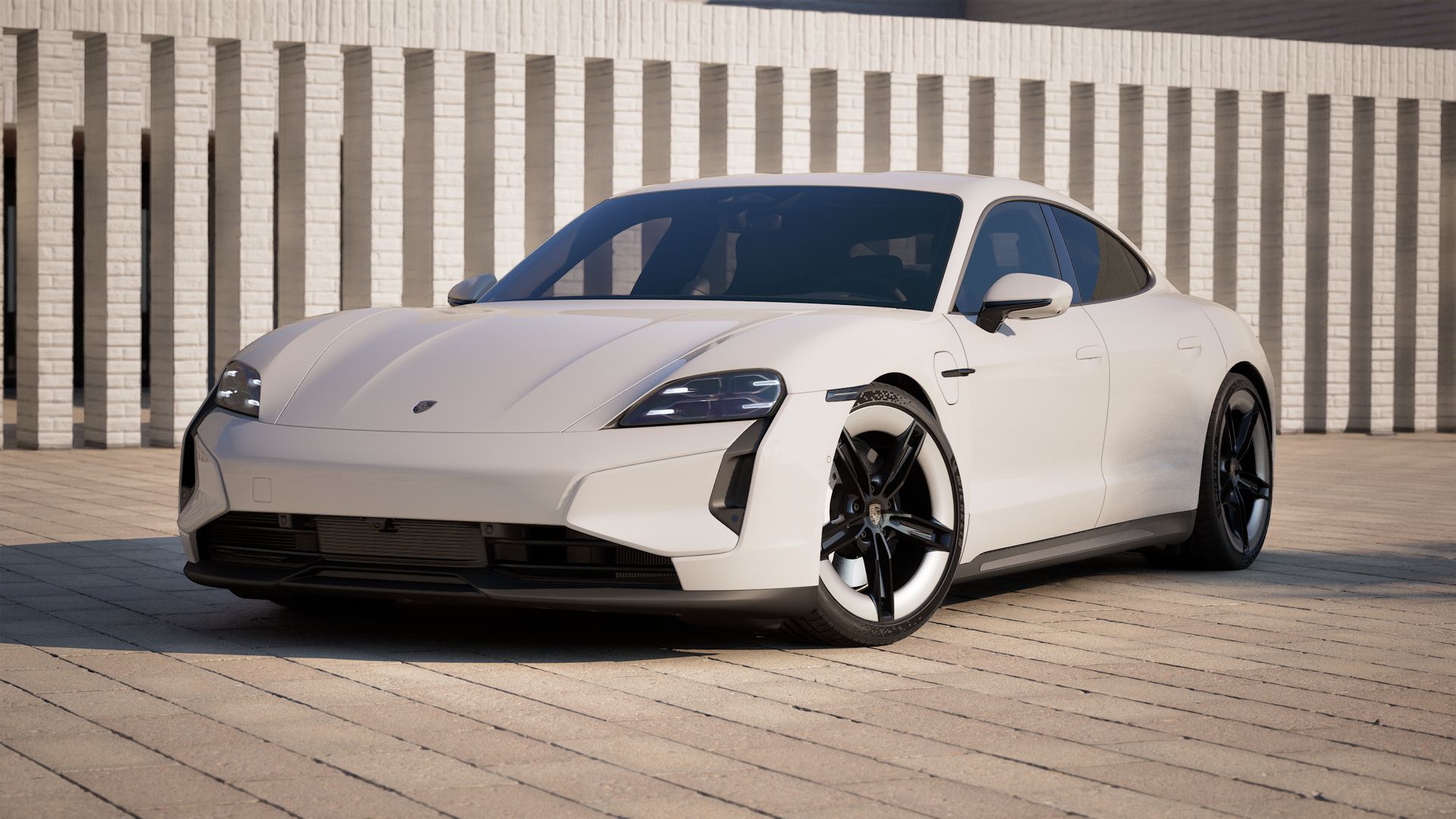 Exterior view of Taycan Turbo showing the front and left side of the car