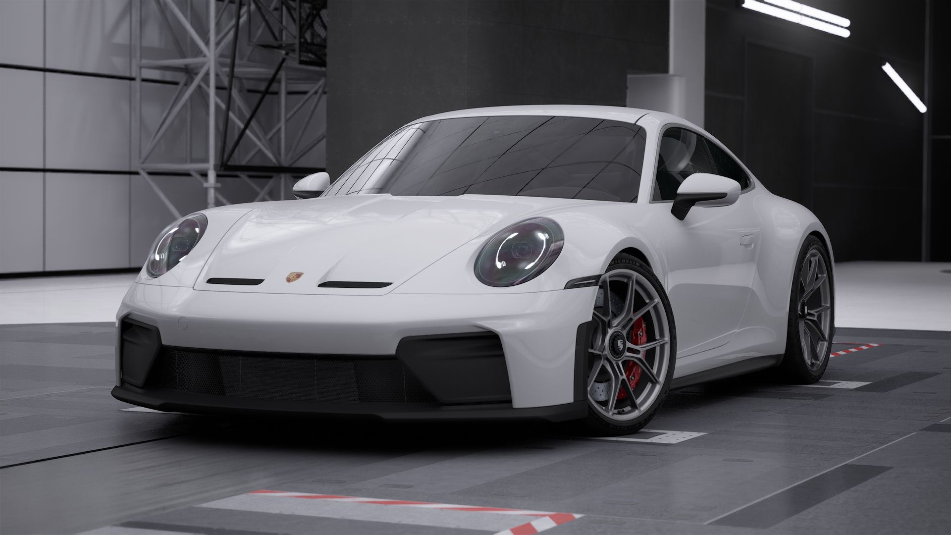 Exterior view of 911 GT3 with Touring Package showing the front and left side of the car