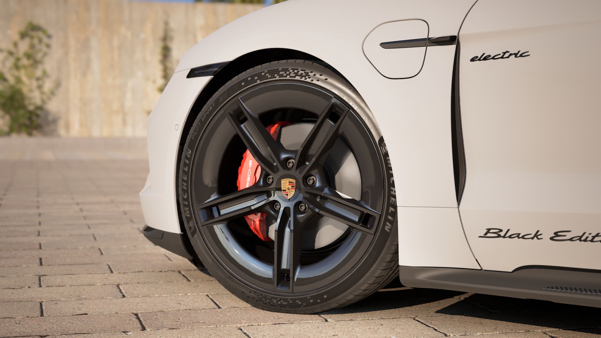 Vue extérieure du Taycan 4S Black Edition.