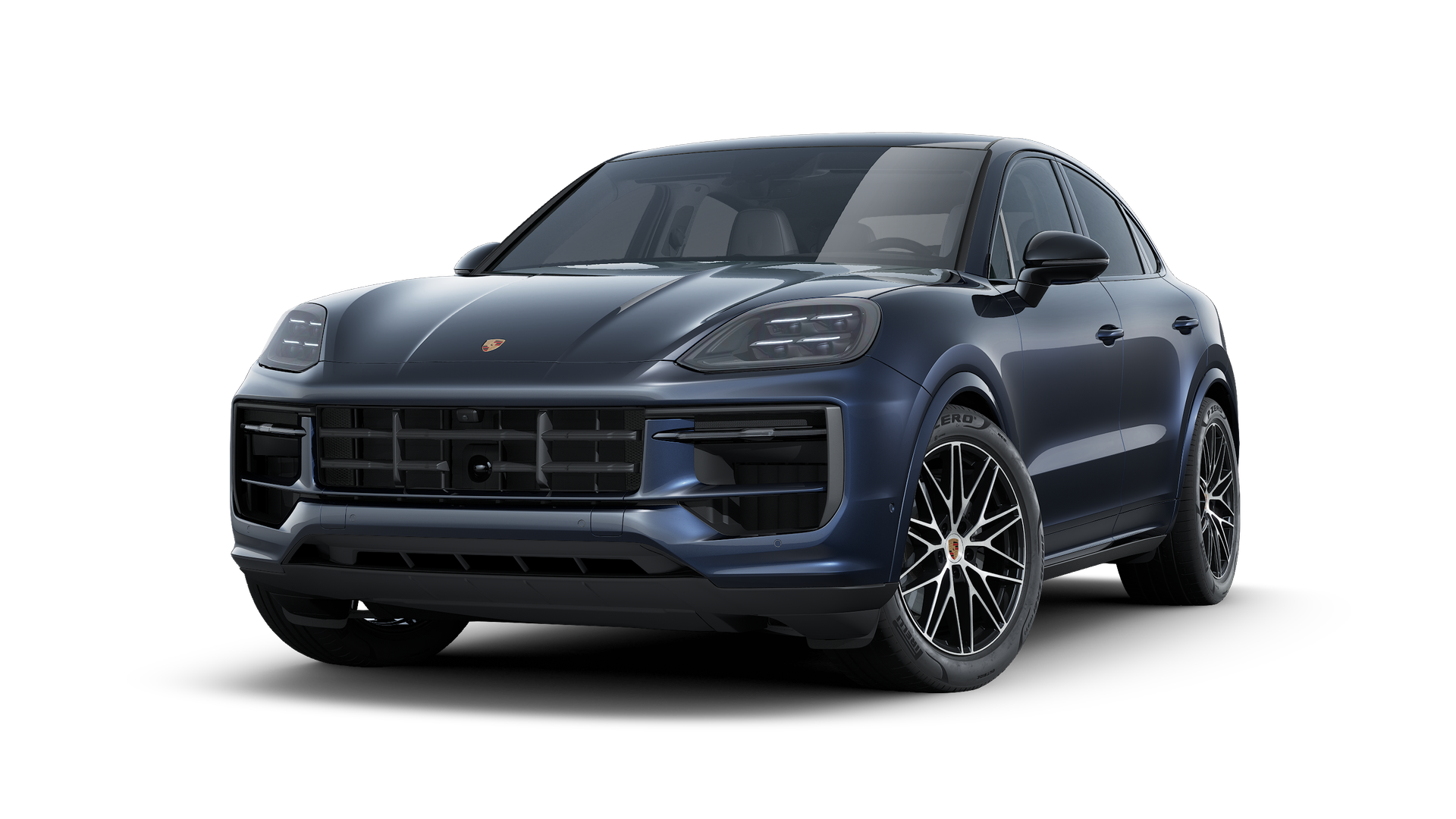 Vedere exterioară a Cayenne Coupé Black Edition care prezintă partea din față și partea stângă a mașinii