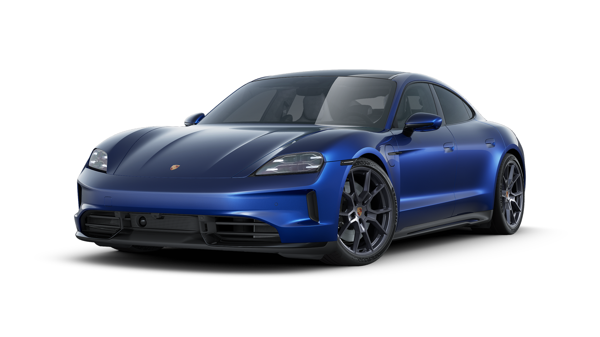 Spoljašnji izgled Taycan GTS koji prikazuje prednju i levu stranu automobila
