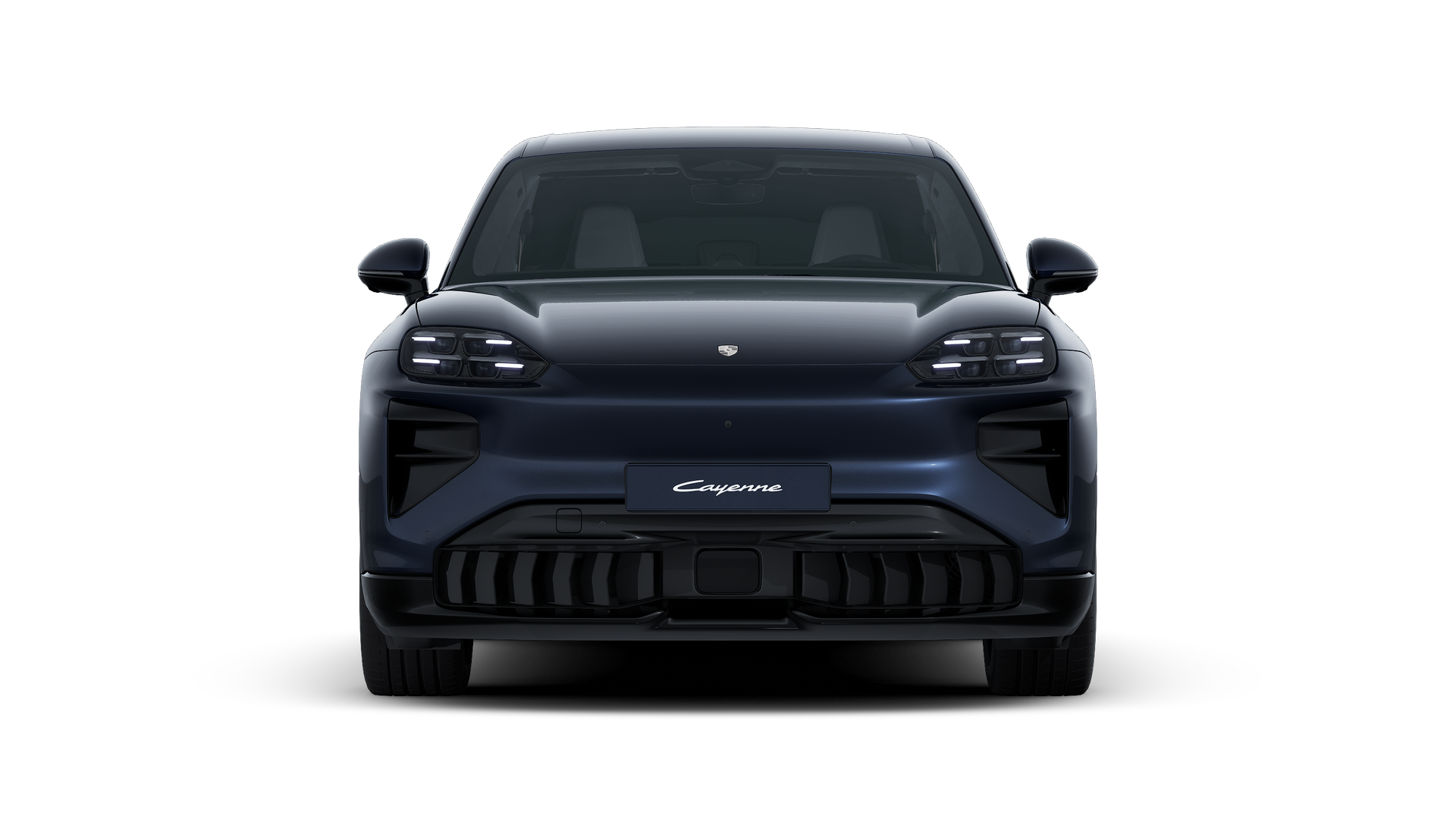 Pohľad zvonku na Cayenne Turbo Electric zobrazujúci prednú časť vozidla