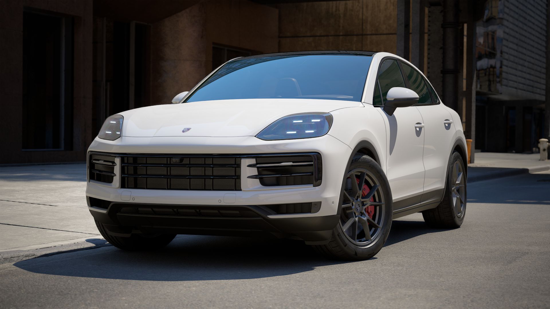 Cayenne S Coupé adresinin aracın ön ve sol tarafını gösteren dış görünümü