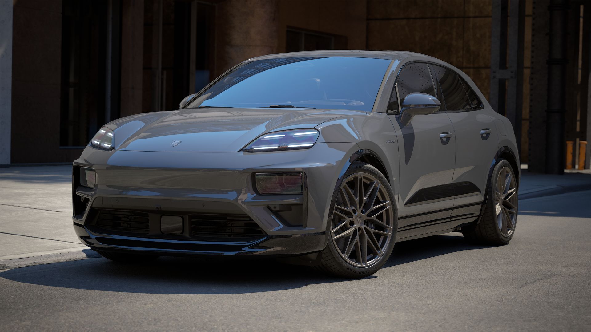 Exterior view of Macan Turbo showing the front and left side of the car