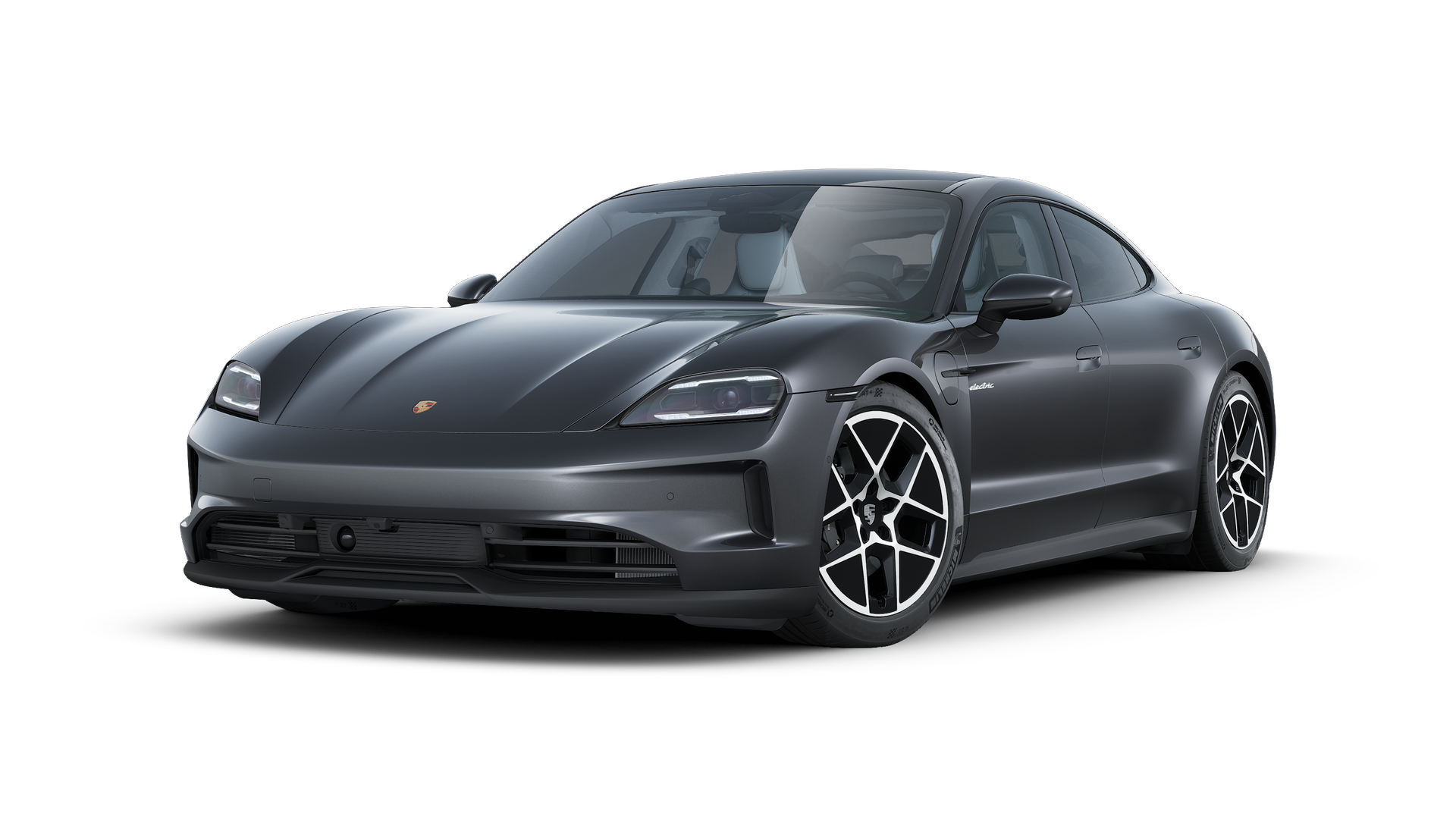 Exterior view of Taycan showing the front and left side of the car