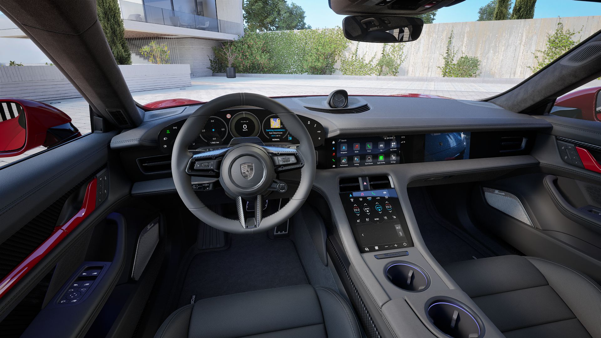 Carmine Red with Black Accents - interior