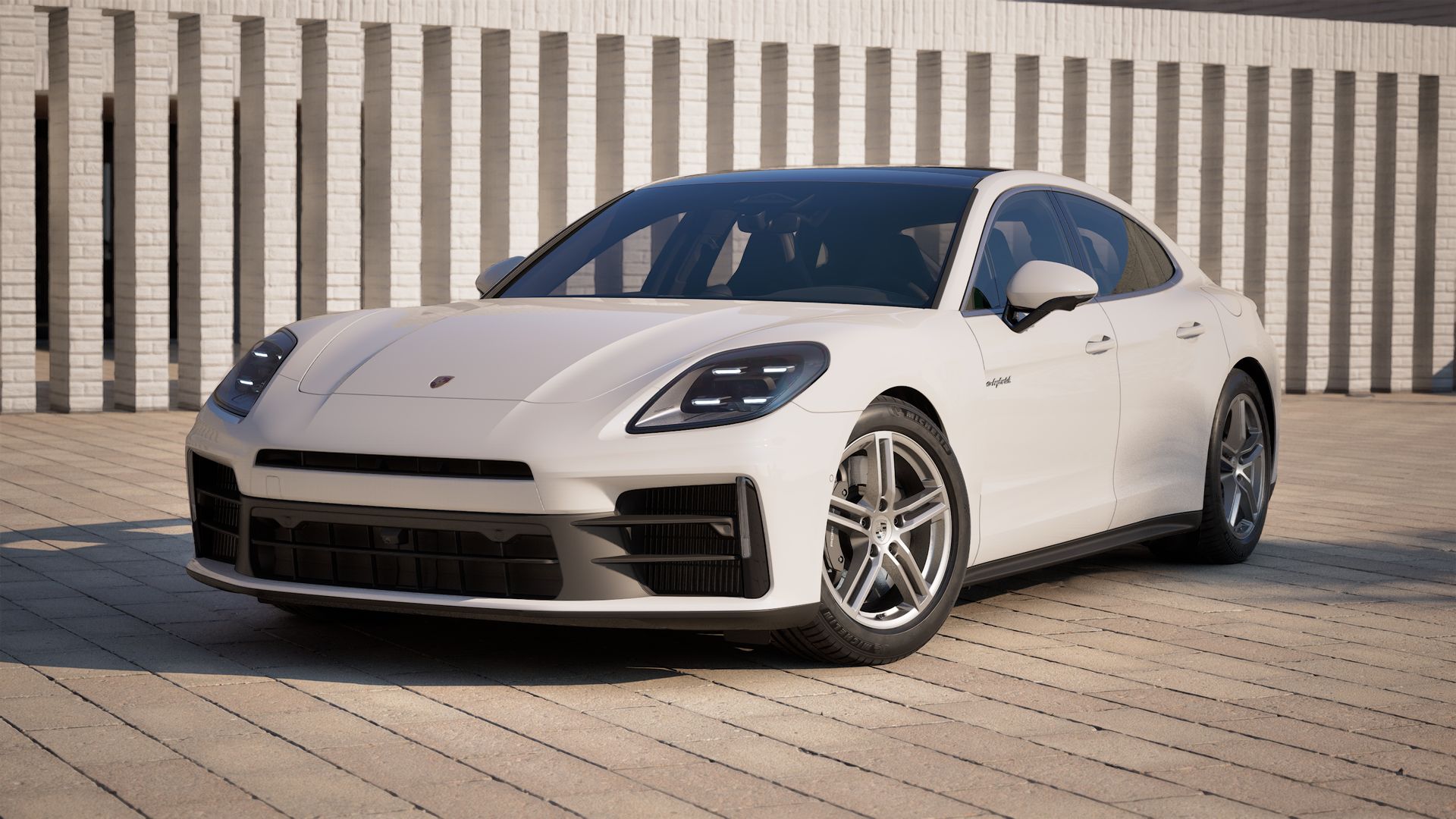 Exterior view of Panamera 4 E-Hybrid showing the front and left side of the car