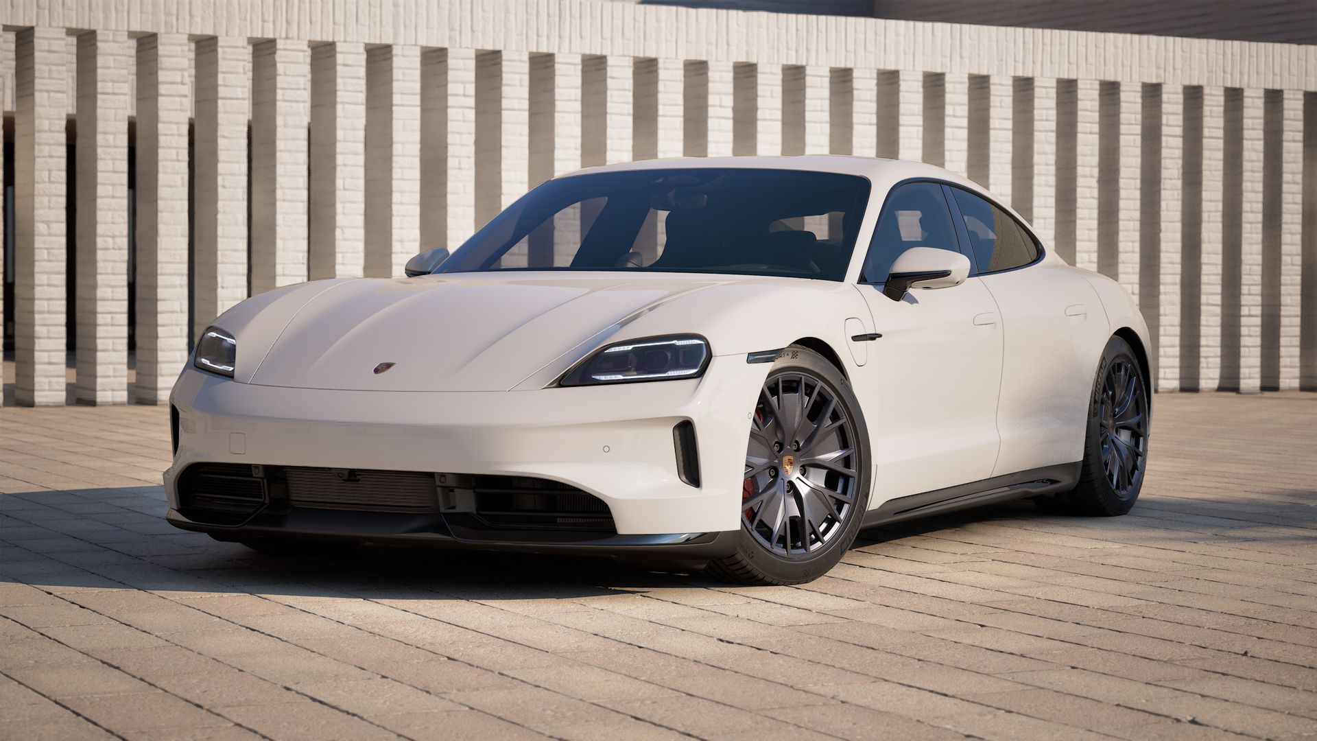 Exterior view of Taycan GTS showing the front and left side of the car
