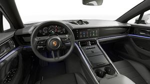 Panamera 4 E-Hybrid-ի սրահի տեսքը. ղեկանիվ և կենտրոնական վահանակ
