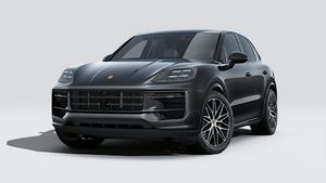 Außenansicht von Cayenne E-Hybrid Black Edition mit der Vorderseite und der linken Seite des Fahrzeugs