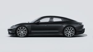 Die Außenansicht von Taycan Black Edition zeigt die linke Seite des Fahrzeugs