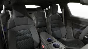 Innenansicht mit den Vordersitzen von Taycan 4 Black Edition