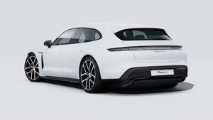 Außenansicht von Taycan 4S Sport Turismo Black Edition mit der Rückseite und der linken Seite des Fahrzeugs