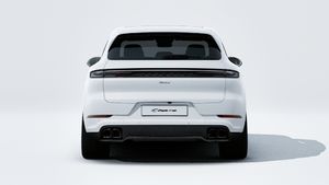 Exterior view of Cayenne Turbo E-Hybrid showing the rear of the car