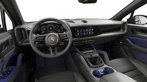 Interior view showing the steering wheel and dashboard of Cayenne Black Edition