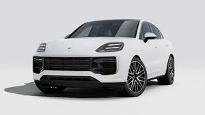 Exterior view of Cayenne Turbo E-Hybrid Coupé showing the front and left side of the car