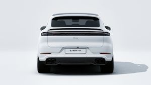 Exterior view of Cayenne Turbo E-Hybrid Coupé showing the rear of the car