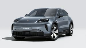 Exterior view of Cayenne Electric showing the front and left side of the car