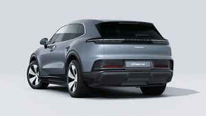 Exterior view of Cayenne Electric showing the back and left side of the car