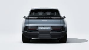 Exterior view of Cayenne Electric showing the rear of the car