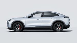 Exterior view of Cayenne S Coupé Electric showing the left side of the car