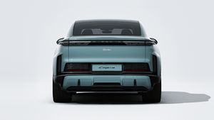 Exterior view of Cayenne Turbo Coupé Electric showing the rear of the car