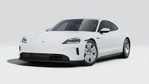 Exterior view of Taycan showing the front and left side of the car