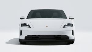 Exterior view of Taycan showing the front of the car