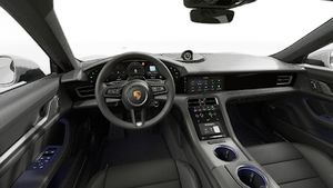 Interior view showing the steering wheel and dashboard of Taycan 4 Cross Turismo