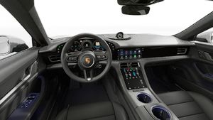 Interior view showing the steering wheel and dashboard of Taycan 4S Cross Turismo